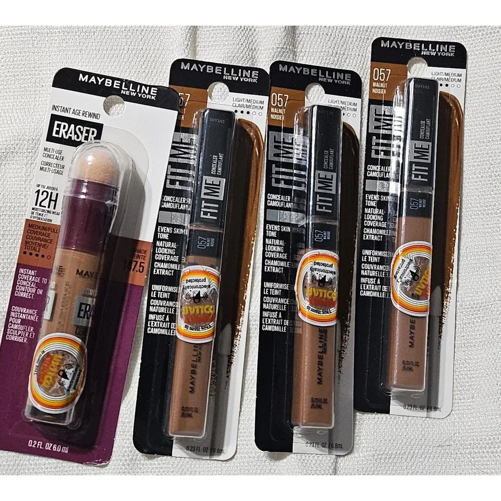 Maybelline Concealer Lot Fit Me 057 Walnut & Instant Age‎ Rewind 147.5 New 4pc